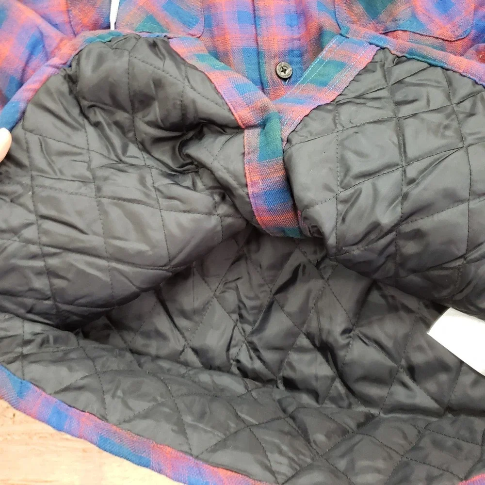 Wrangler Jacket Mens Medium Blue Red Plaid Hooded‎ Flannel Lined Warm Outdoor